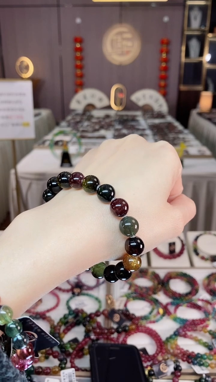 未镶嵌老矿碧玺黑糖净体单圈手串10mm+碧玺dan多样性发货一条