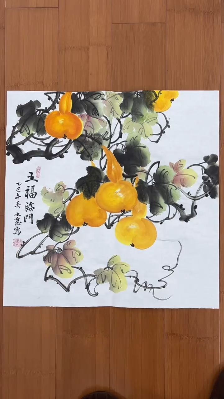 国画【福利，纯手工手绘】葫芦斗方50*50厘米