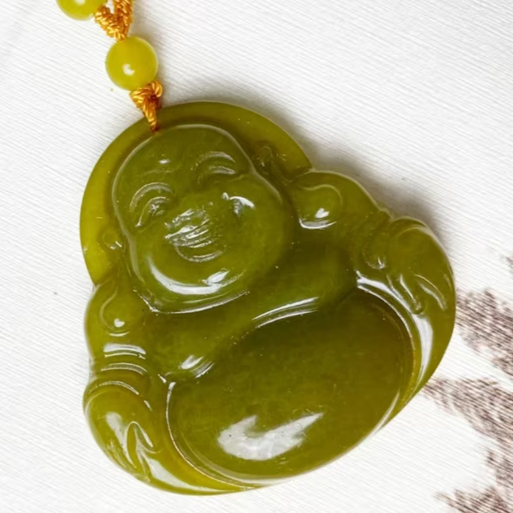 【甄选】天然辽宁岫玉大肚佛牛油果吊坠