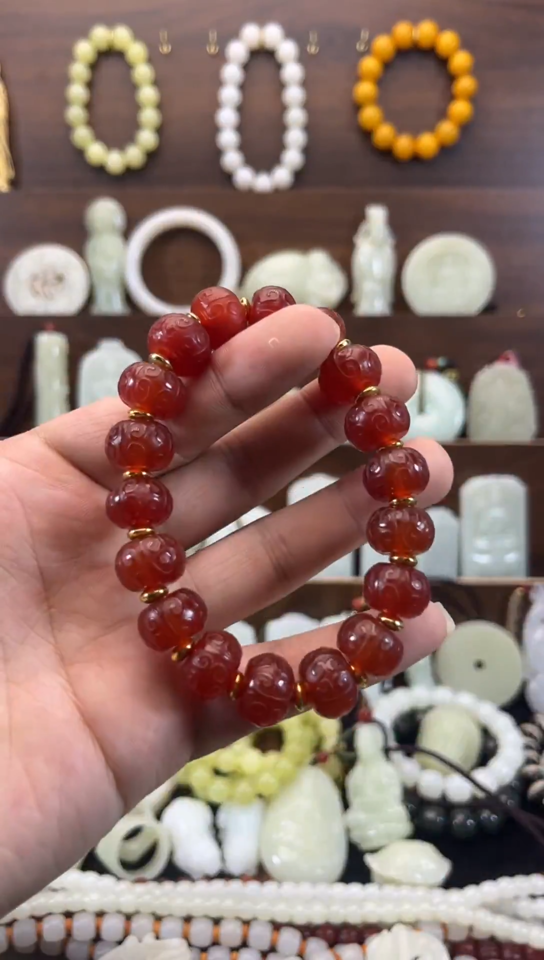 未镶嵌颈饰玛瑙/玉髓玛瑙灯笼珠手串