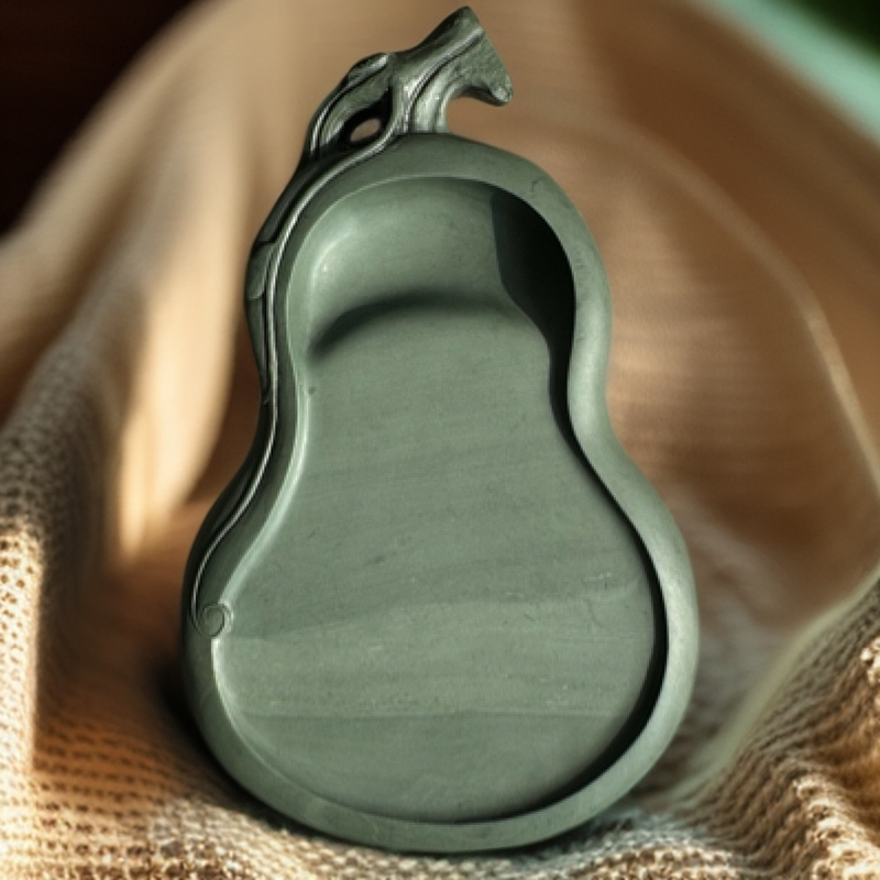 喇嘛涯老坑鸭头绿葫芦砚尺寸：14*8.8*2.3*