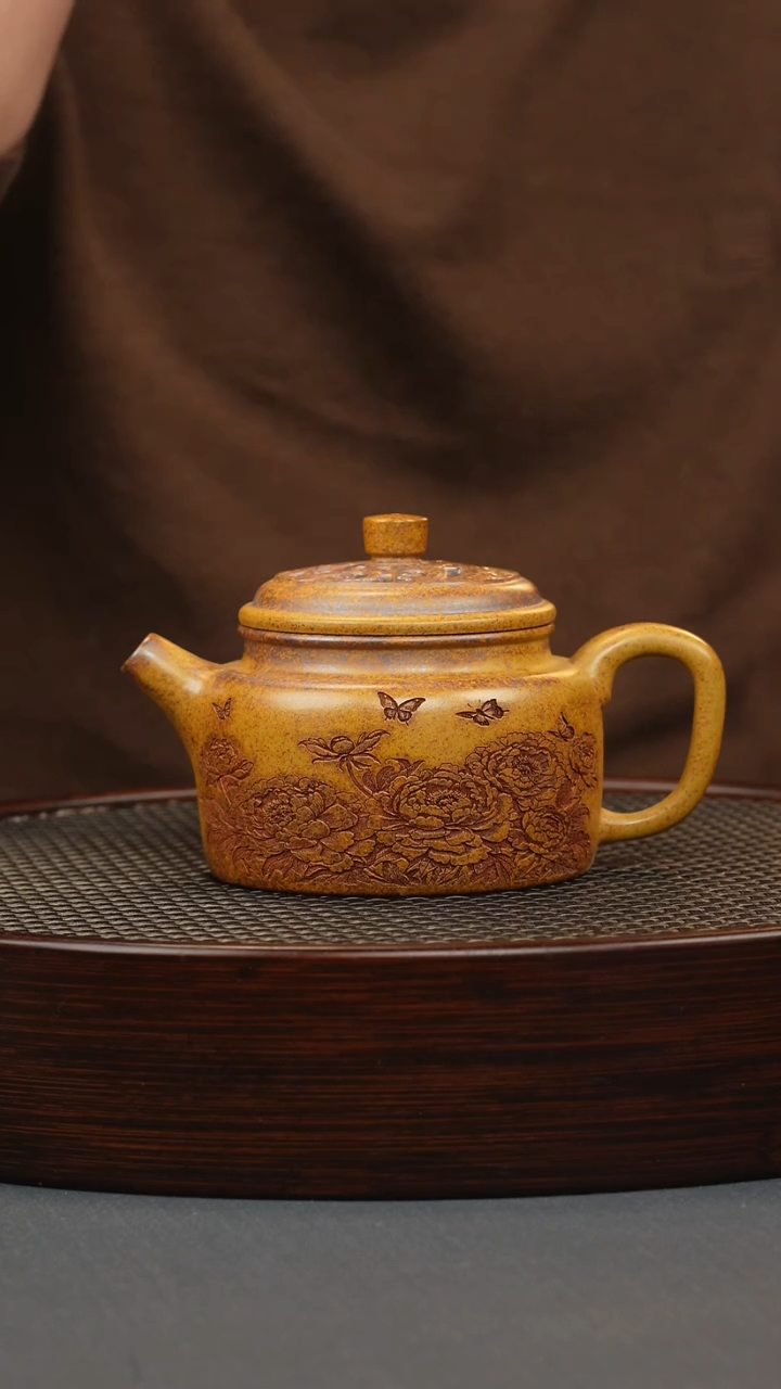 【闪购商品】紫砂茶壶龙骨金砂 镂空德钟 牡丹