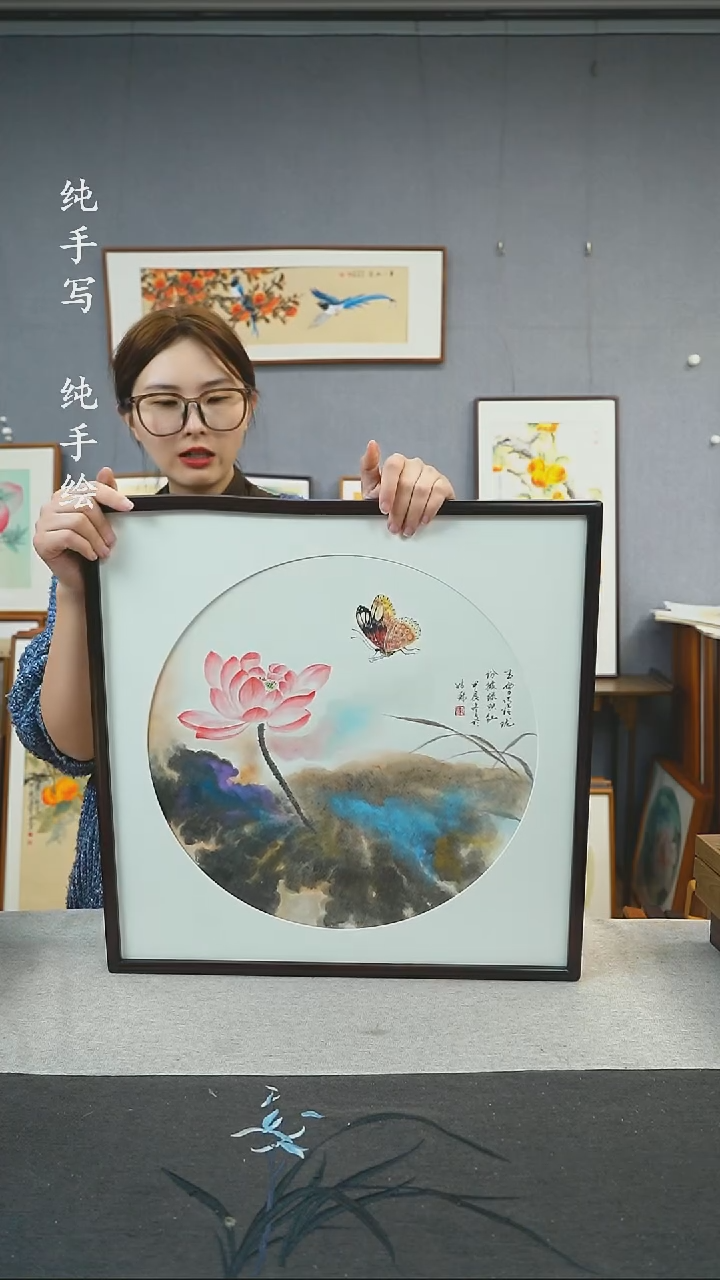 【闪购商品】国画手写手绘带框作品-52*52-