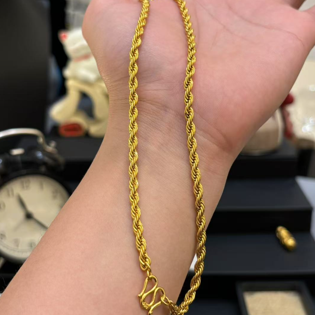 合金项链 【麻花项链】手工时尚编织金色编制真素款调节