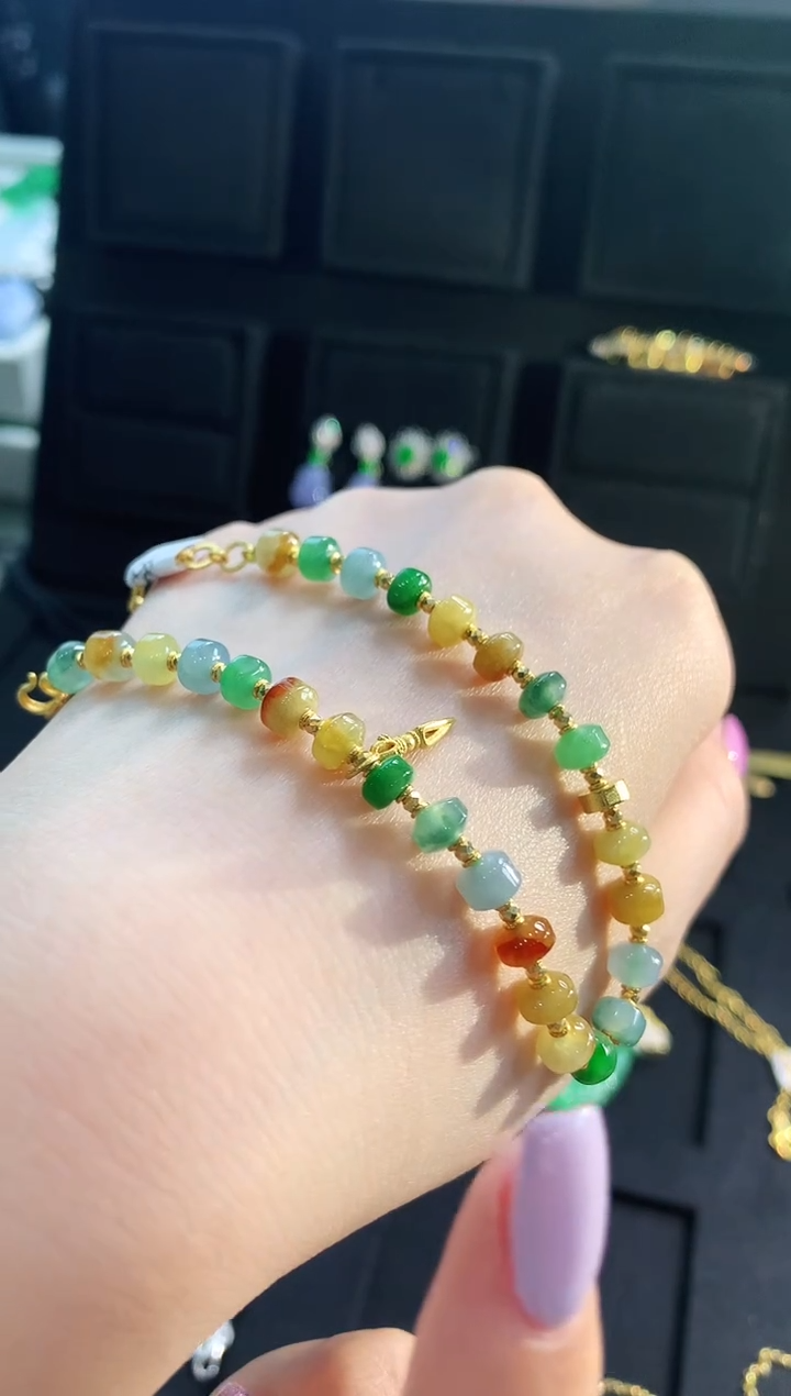 【闪购商品】翡翠手链18K金镶嵌手饰