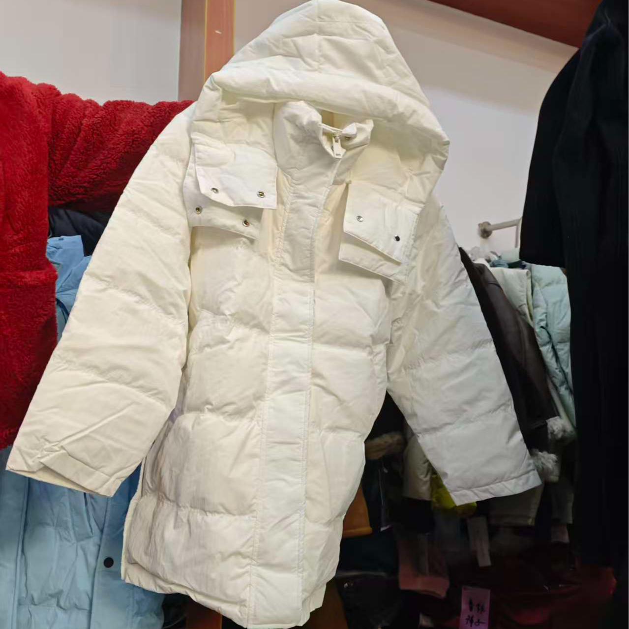 （柚子同款）SQ冬季韩版连帽时尚中长款羽绒服050