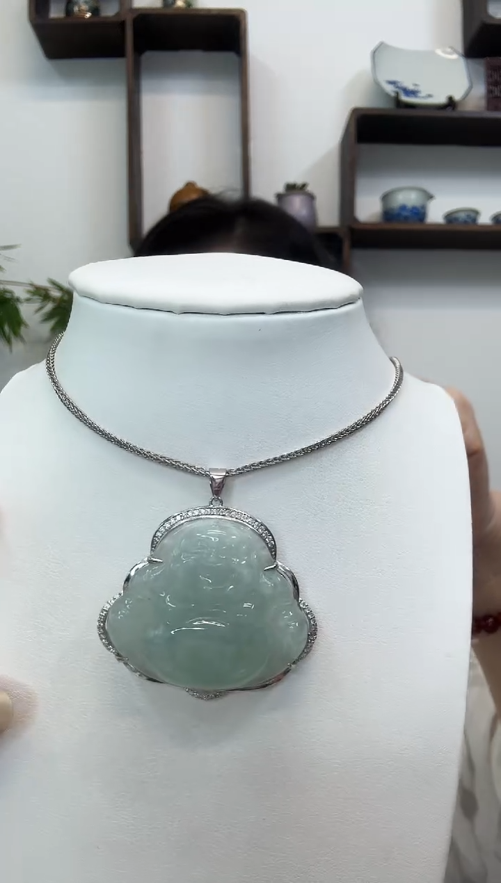 吊坠(赠链)银S925镶嵌翡翠佛公