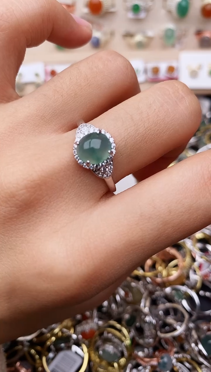 【闪购商品】翡翠戒指银S925镶嵌缅甸翡翠