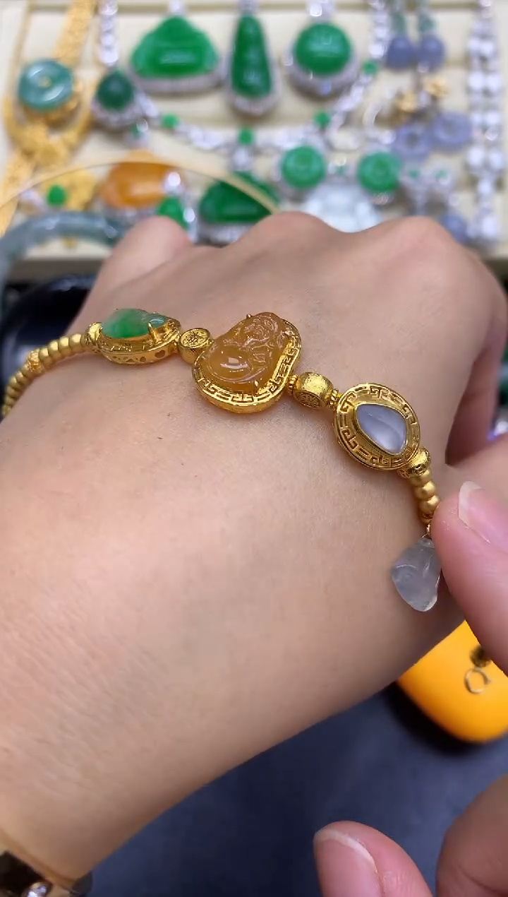 18K金镶嵌手链翡翠435-中国好珍宝