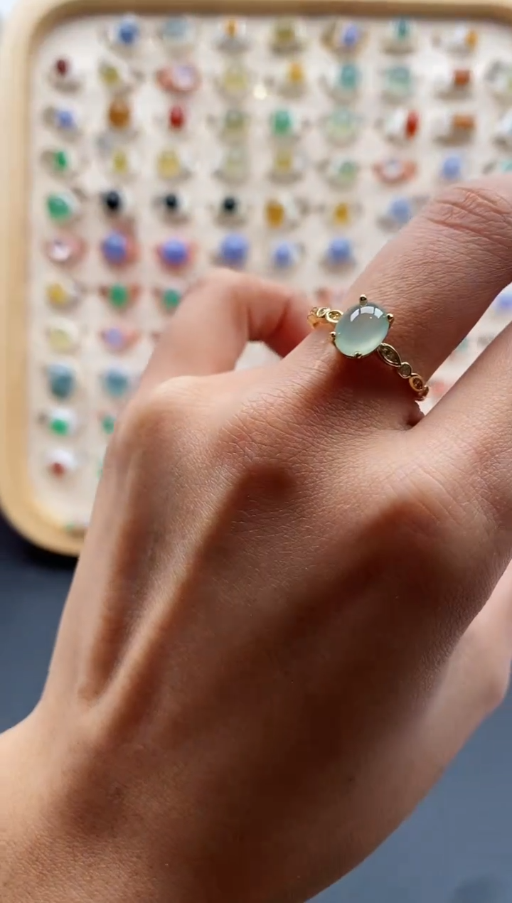 【闪购商品】翡翠戒指银S925镶嵌缅甸天然A货翡翠333 4+4