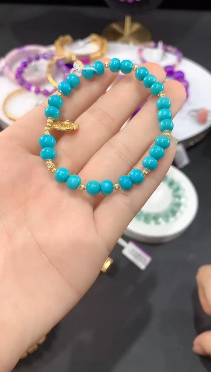 绿松石18K金镶嵌.手串