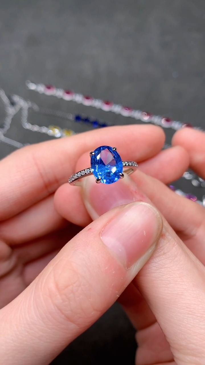 【闪购商品】海蓝宝石戒指银S925镶嵌........