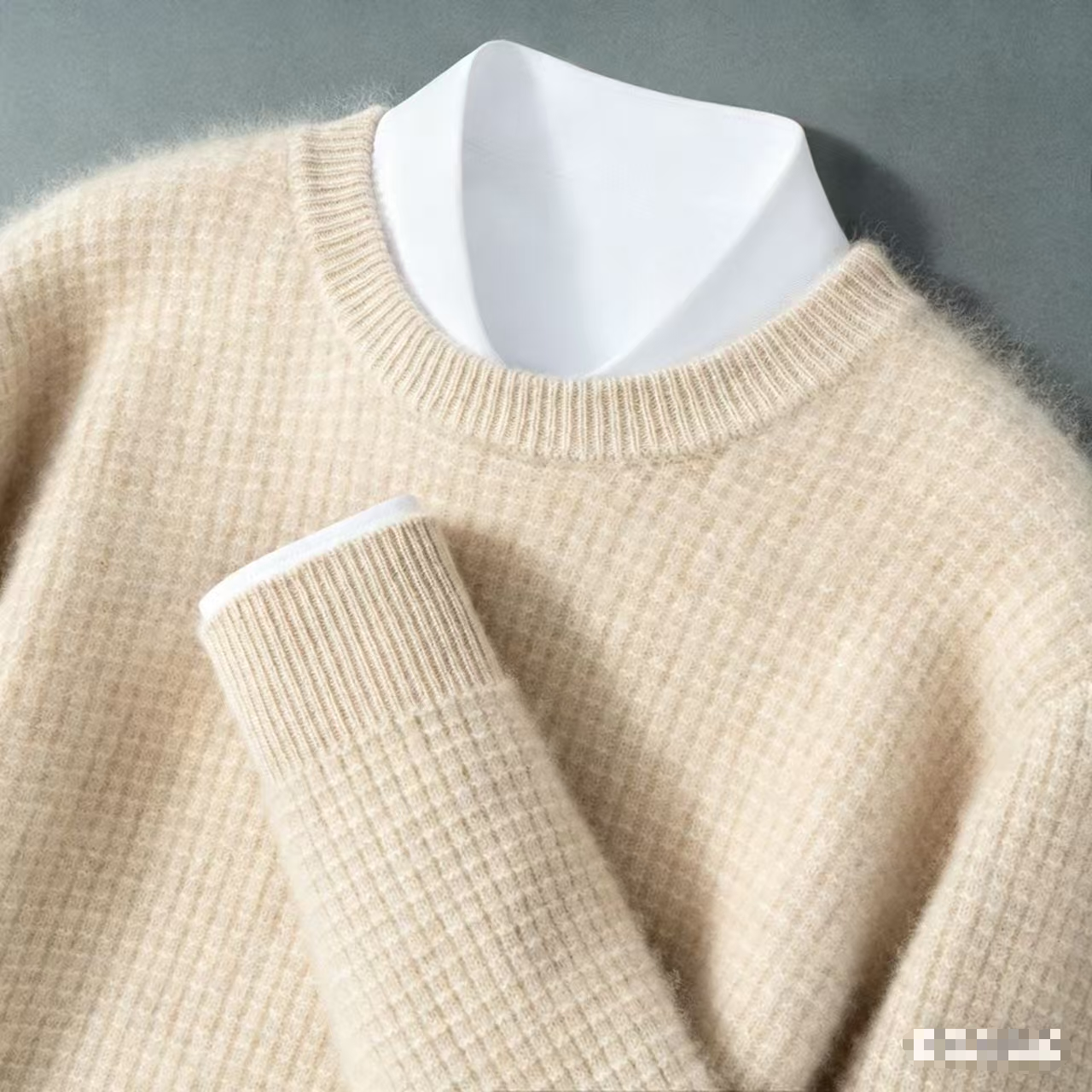 男士七针加厚圆领小方格100羊毛衫D811