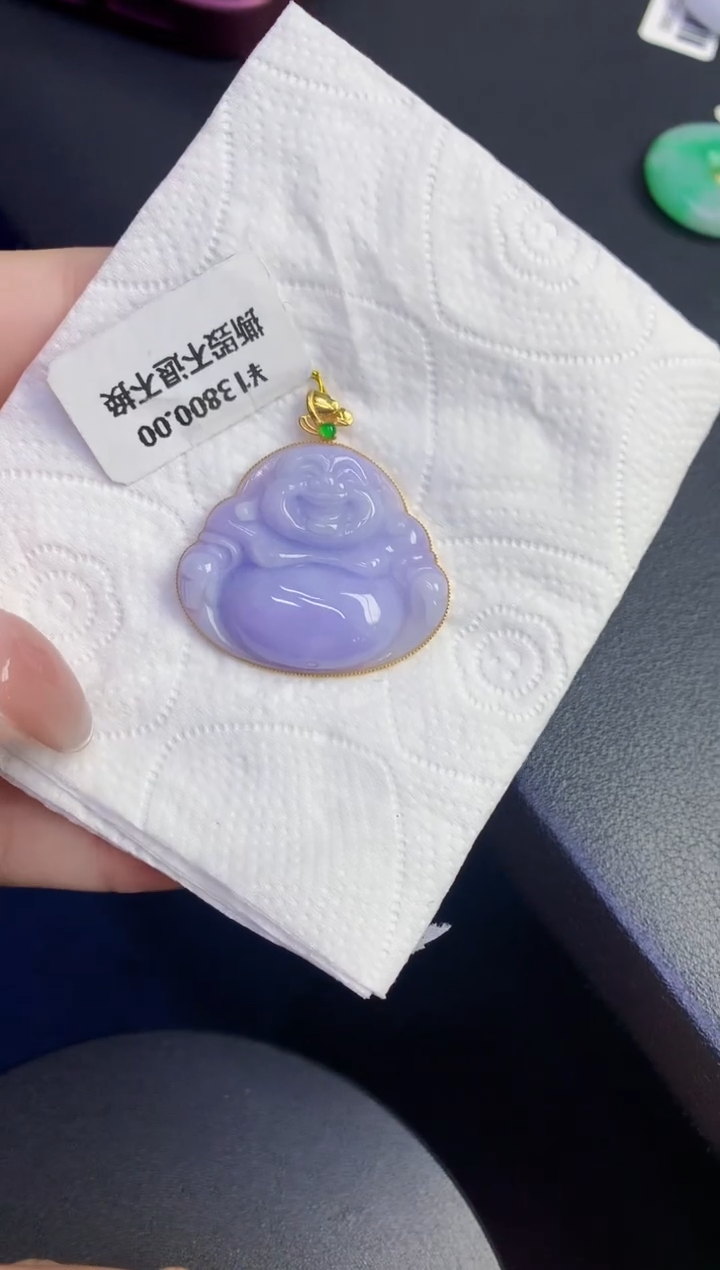 颈饰18K金镶嵌翡翠缅甸天然翡翠A货