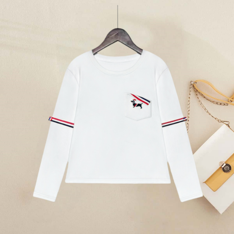 打底衫上衣女刺绣拼接设计感2025秋季新款圆领休闲百搭显瘦上衣女