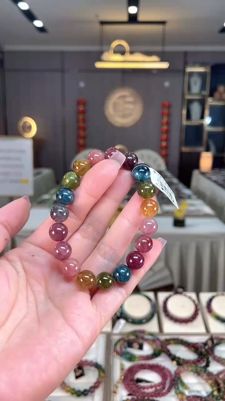未镶嵌老矿碧玺色标彩虹单圈手串10mm+碧玺hon多样性发货一条