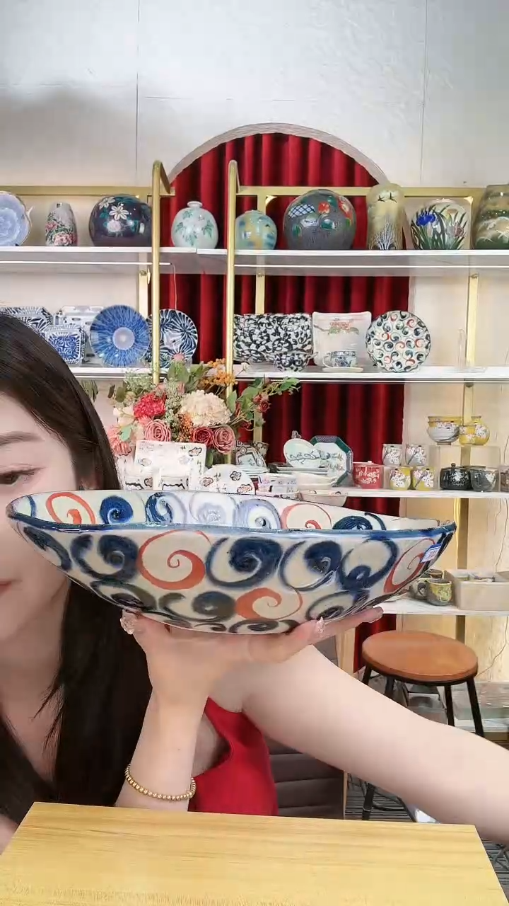 陶瓷本进口宗山家大鱼盘椭圆大深钵31.8cm