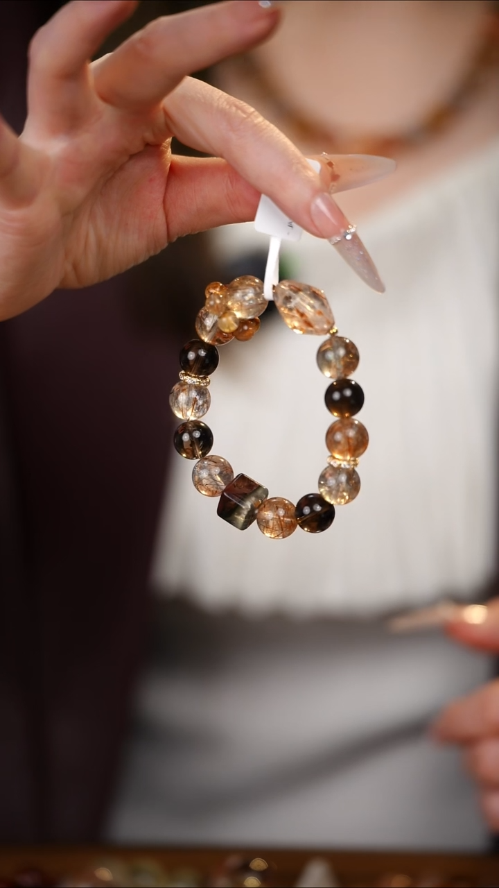 合金手串水晶黑金超七 茶水晶