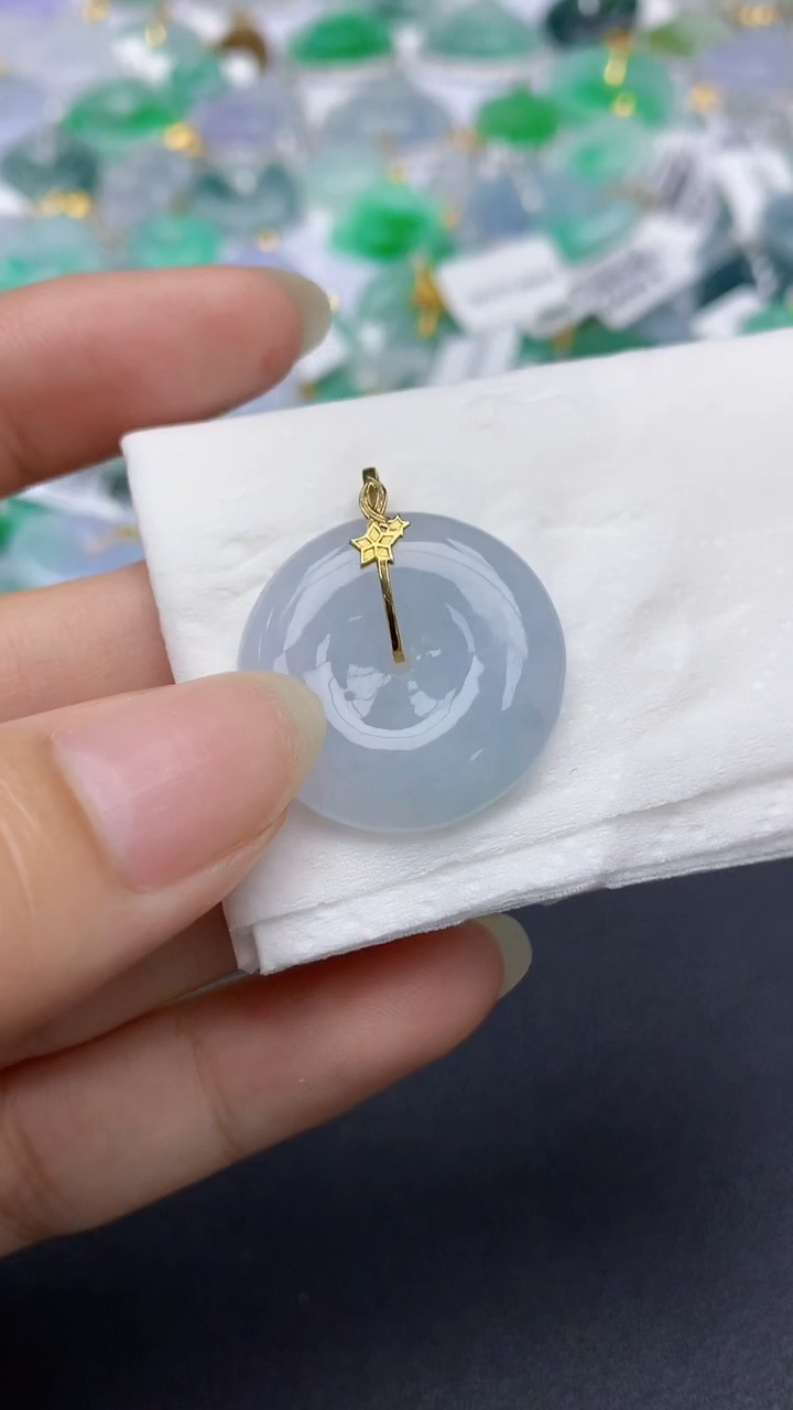 翡翠18K金镶嵌颈饰天然缅甸a货翡翠百元以上9元证书费自理