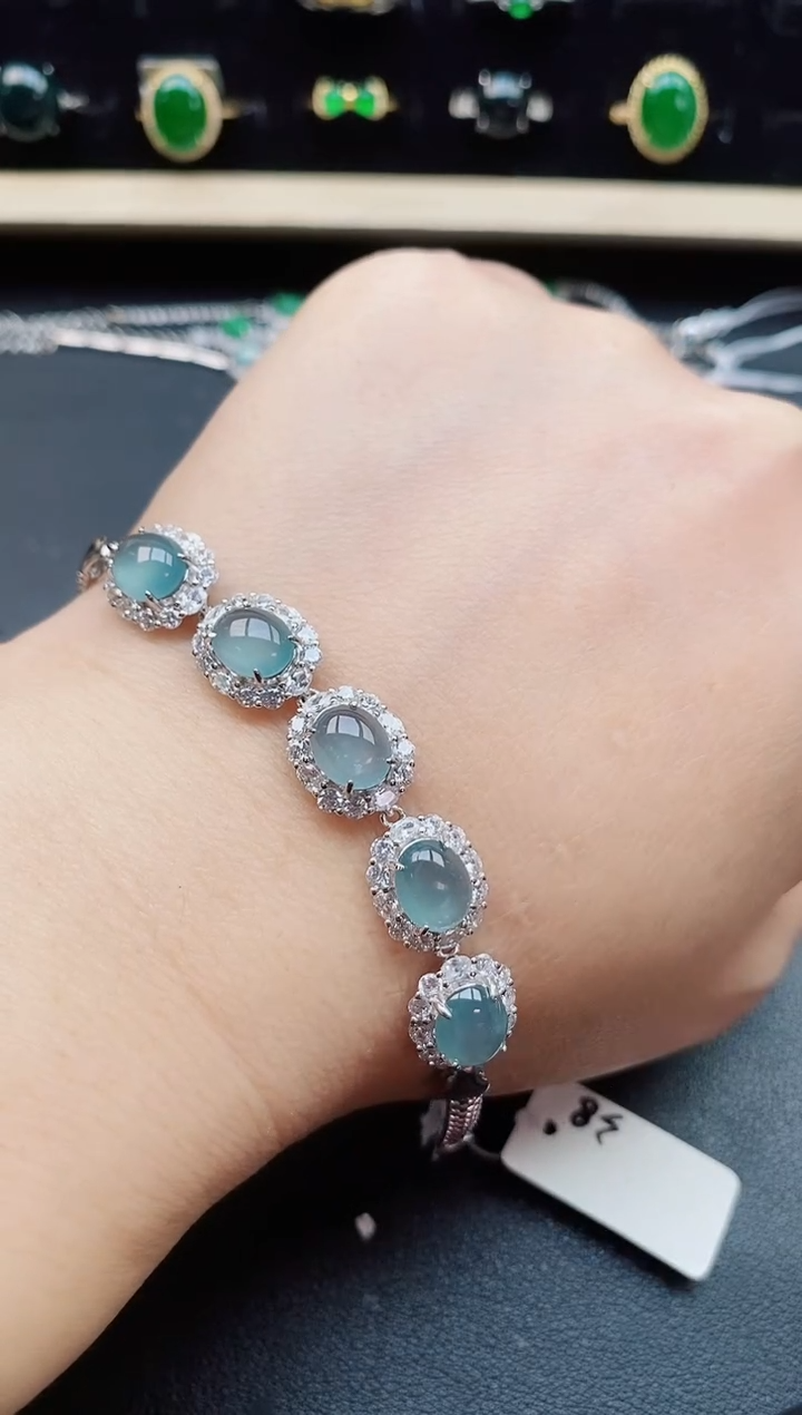 银S925镶嵌手链翡翠508050