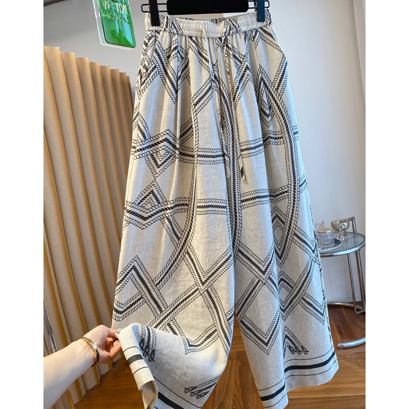 P0211棉麻阔腿裤女高端轻奢高级感宽松休闲老钱风拖地裤子2025夏