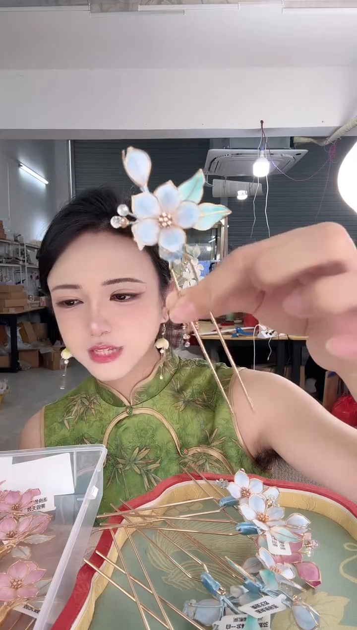 合金无510 非遗绒花 发簪人字簪