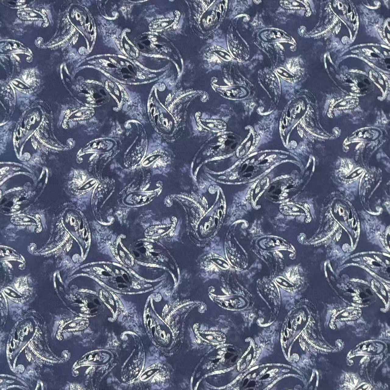 天丝棉绸藏青腰果花面料布料（不支持七天无理由退换家用）