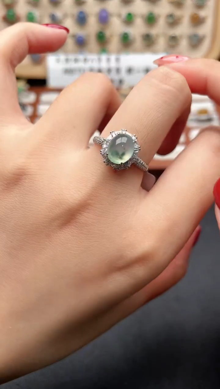 银S925镶嵌戒指翡翠一物一证一礼盒