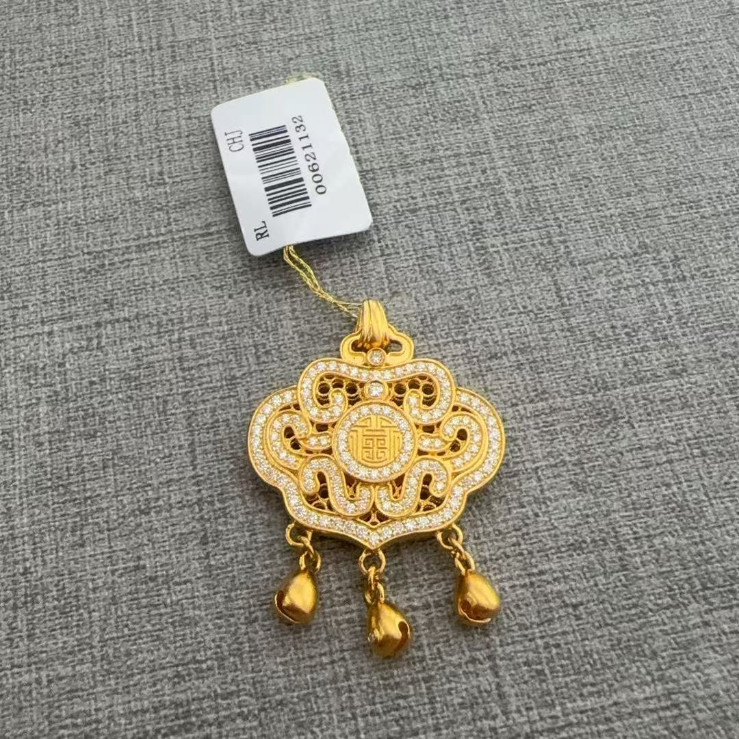足金999 5G工艺铃铛福字锁包吊坠F450（不含链）