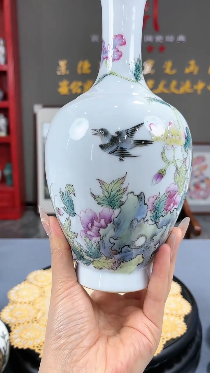 【闪购商品】官窑瓷画院914官窑瓷画院花鸟赏瓶