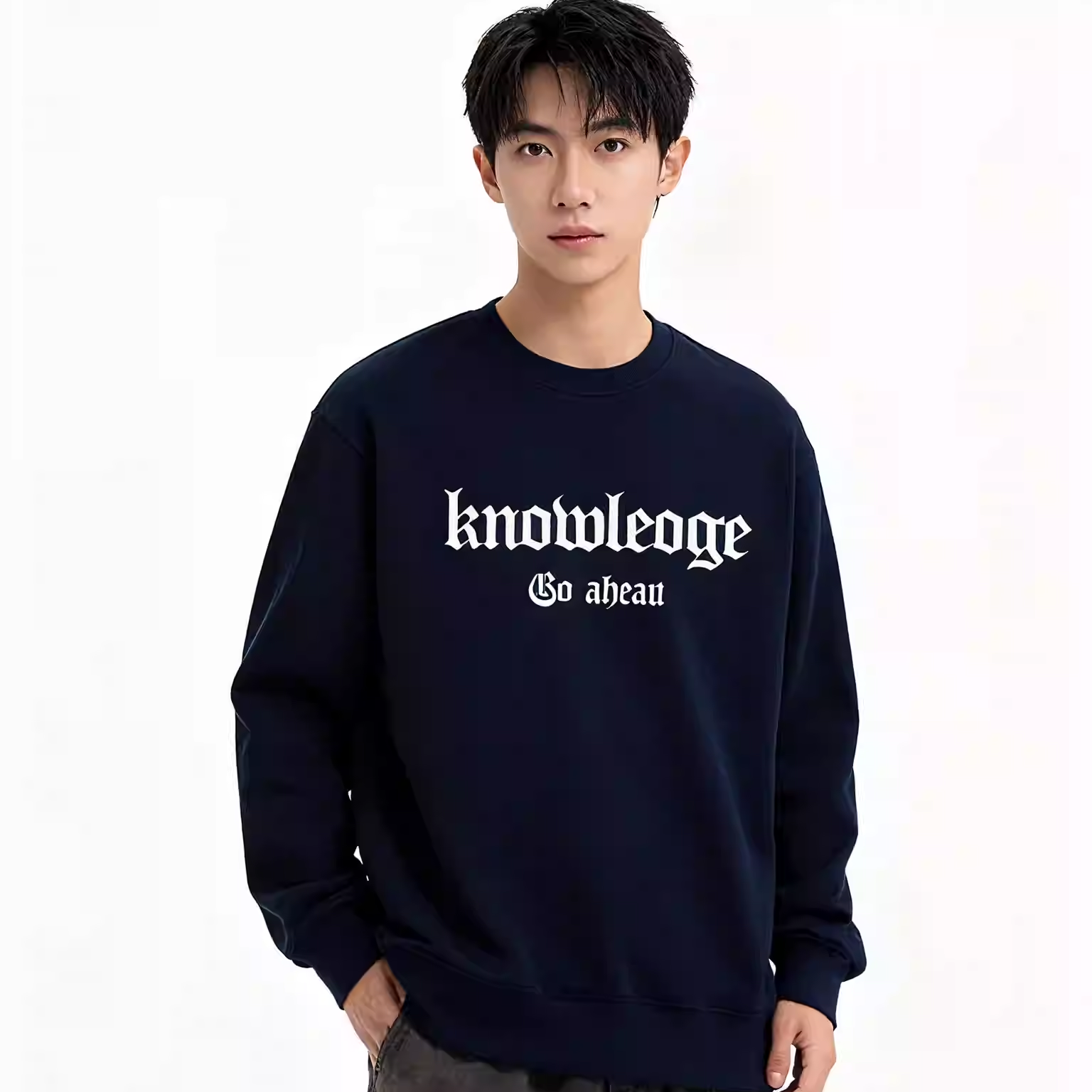 男士卫衣几何图案宽松休闲厚款套头卫衣加绒秋冬情侣圆领运动