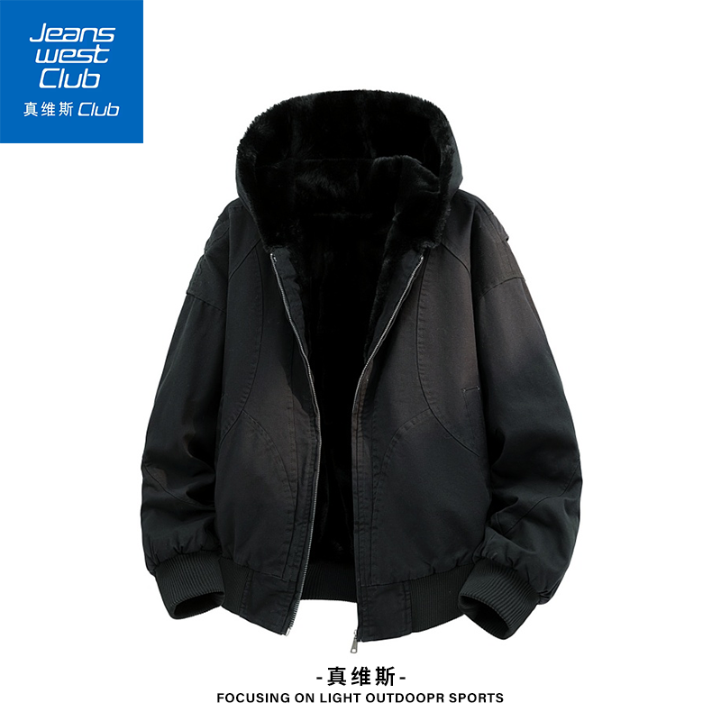 真维斯club座山雕棉服外套男款冬季美式cleanfit加厚绒毛连帽夹克