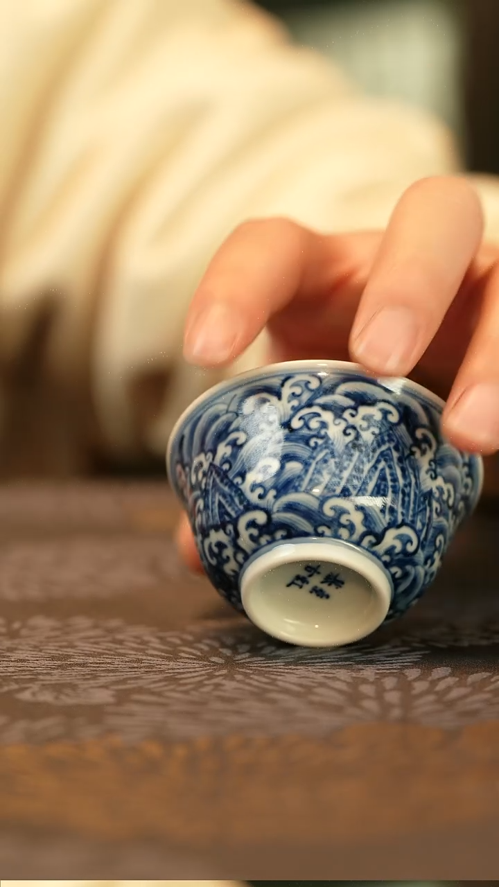 中式仿明江崖海水铃铛杯