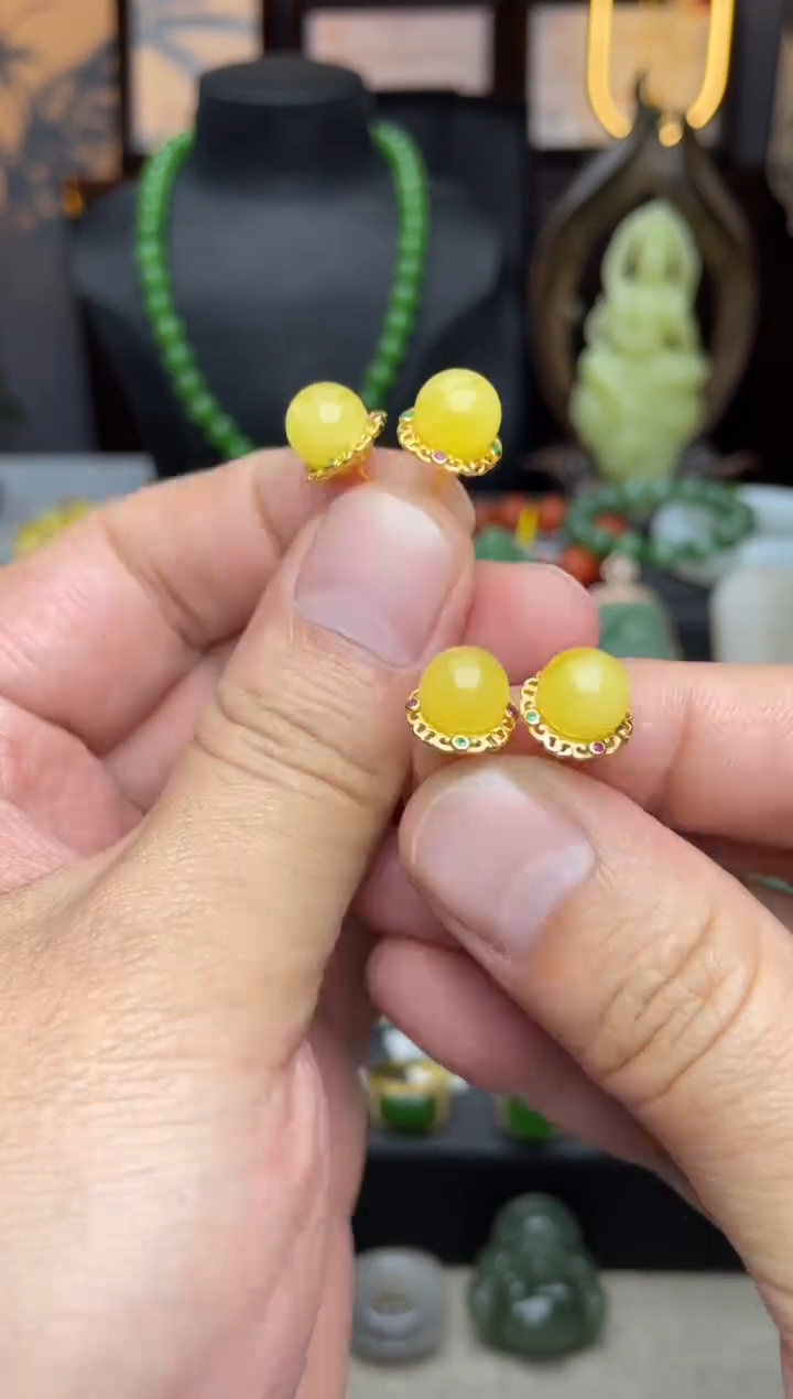 【闪购商品】蜜蜡耳饰银S925镶嵌多样性发其一sm54