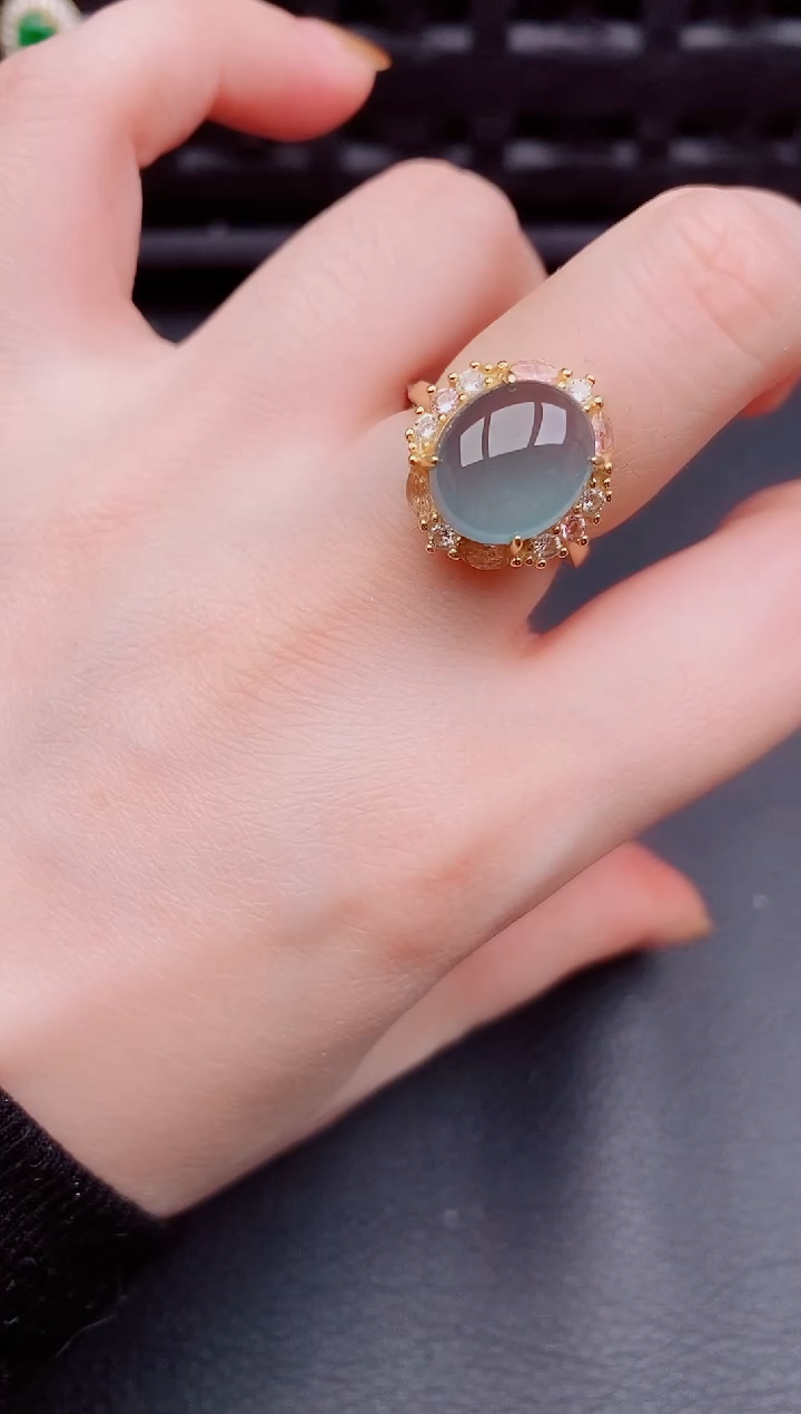 【闪购商品】翡翠戒指银S925镶嵌天然a货翡翠343