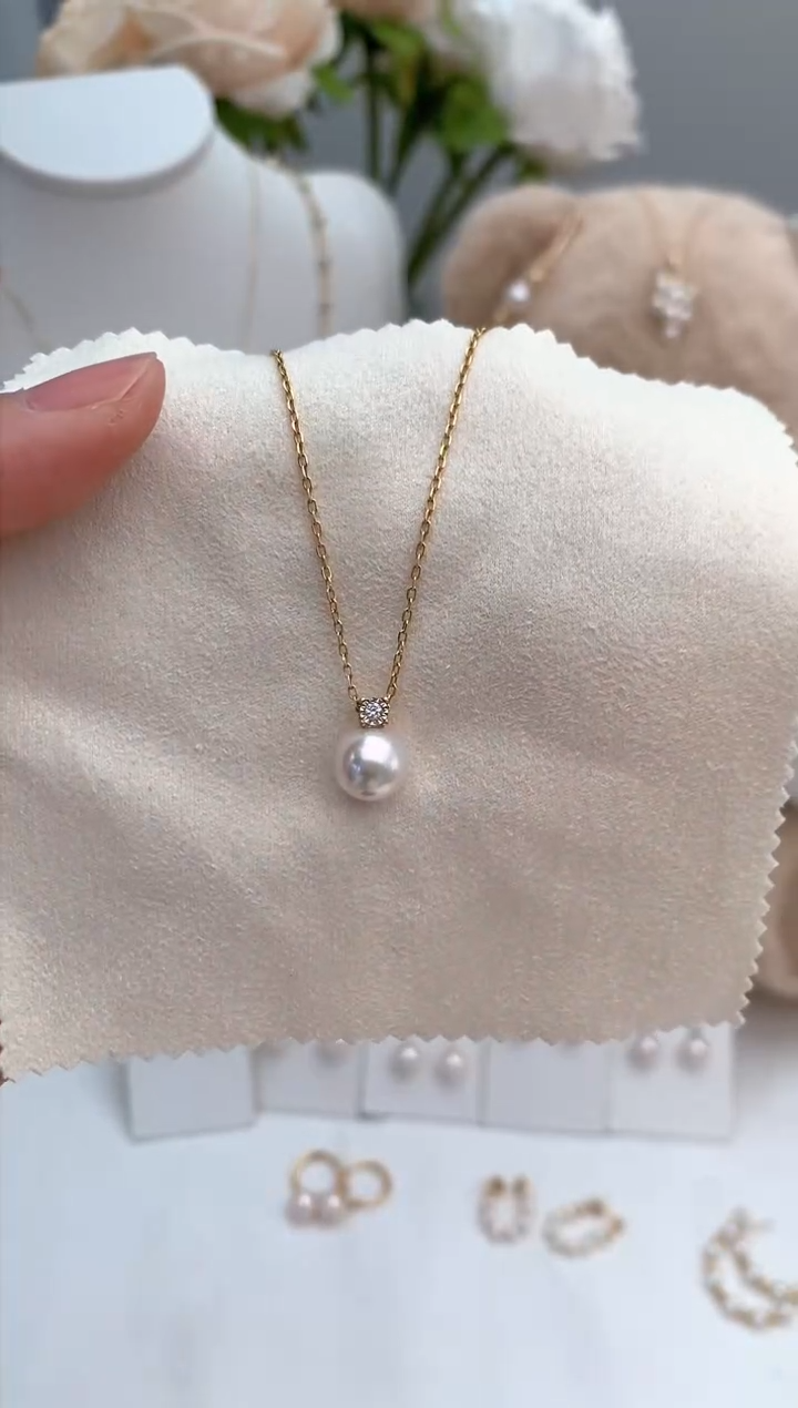 【闪购商品】海水珍珠吊坠(不含链)18K金镶嵌7.5-8极光戴妃