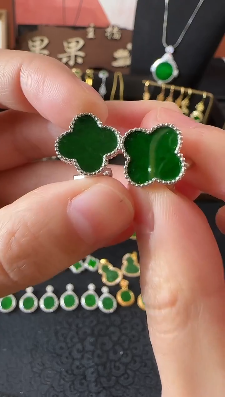 【闪购商品】翡翠耳饰银S925镶嵌耳饰