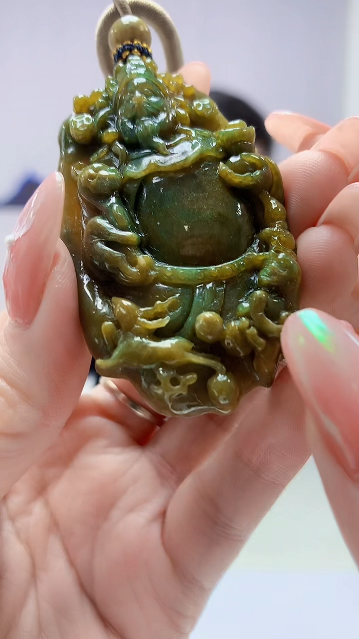 【闪购商品】定制翡翠未镶嵌4917DD-毛货挂件财神177