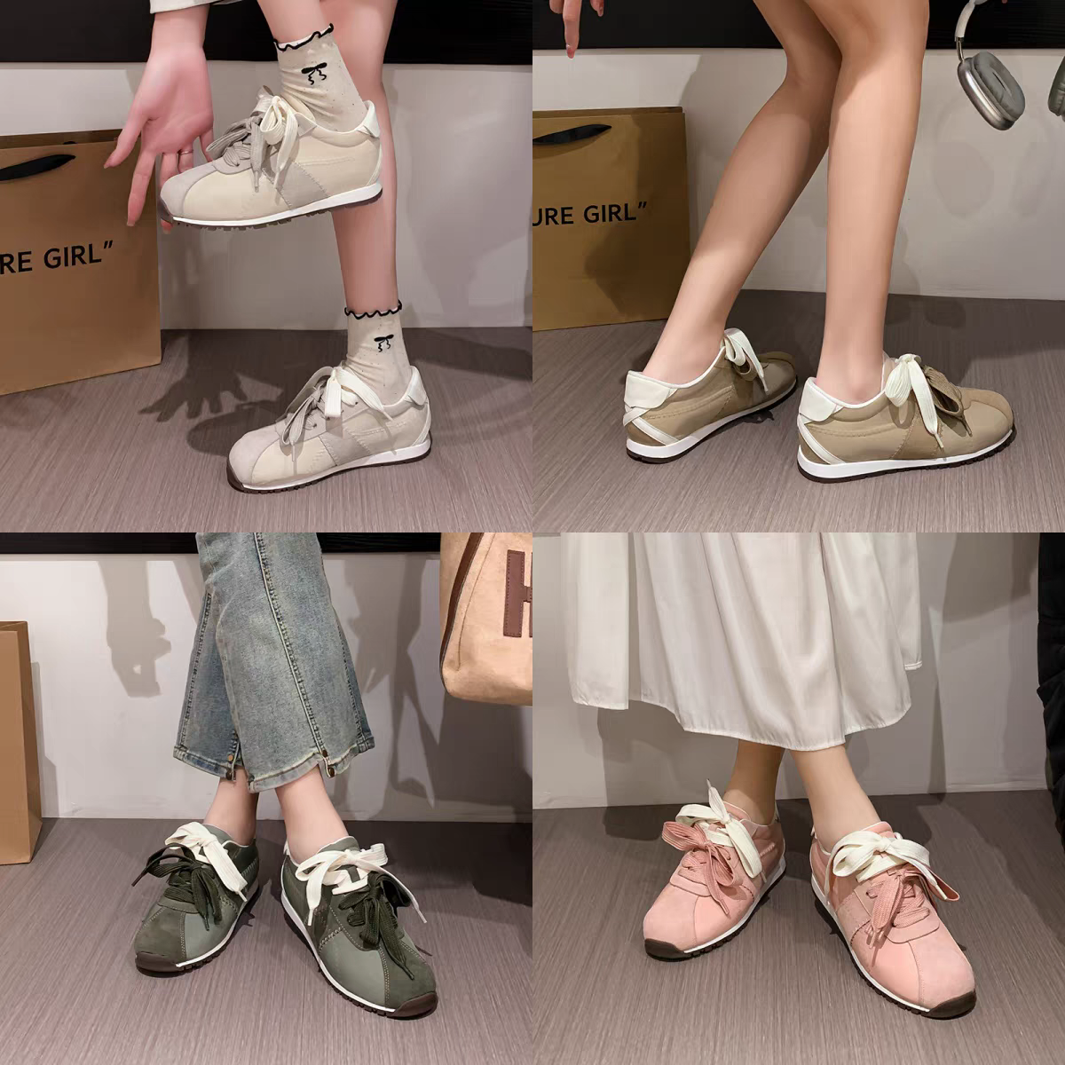 真皮~小众芭蕾风阿甘德训鞋女2025春秋新款软底百搭休闲运动鞋女