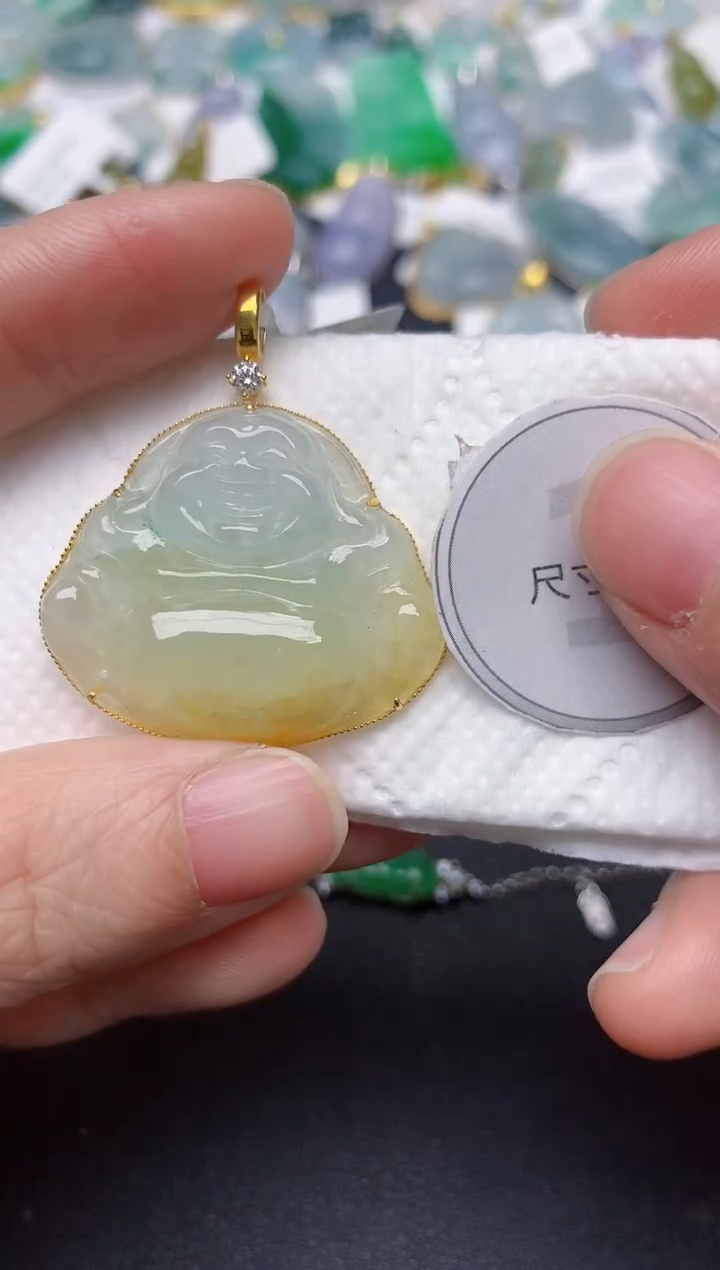 颈饰18K金镶嵌翡翠天然缅甸A货翡翠