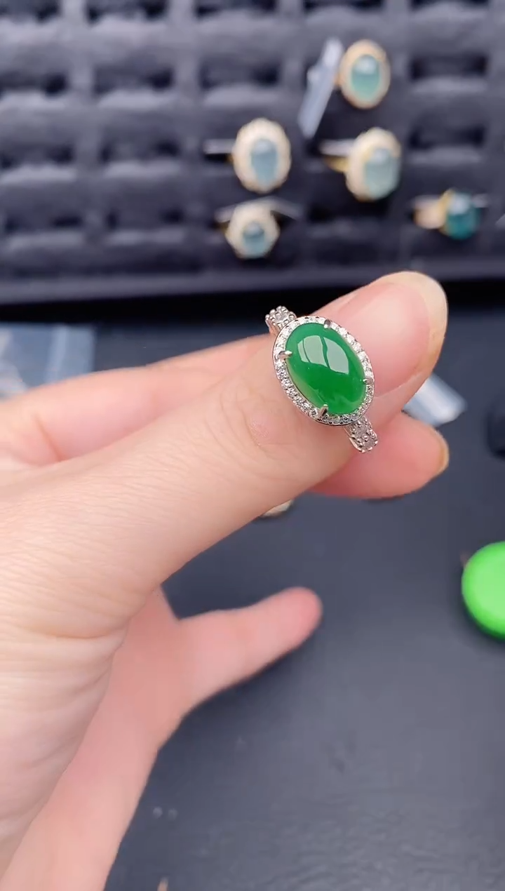 银S925镶嵌戒指翡翠天然a货翡翠322
