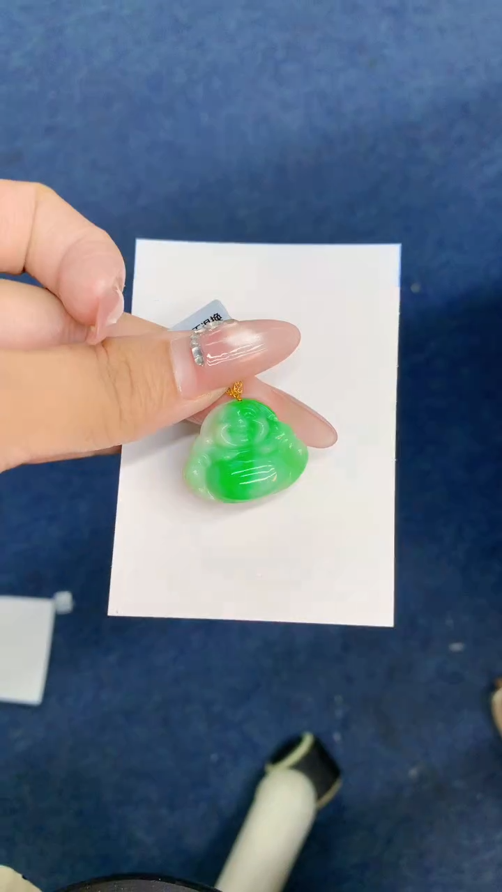 翡翠18K金镶嵌吊坠(不含链)1