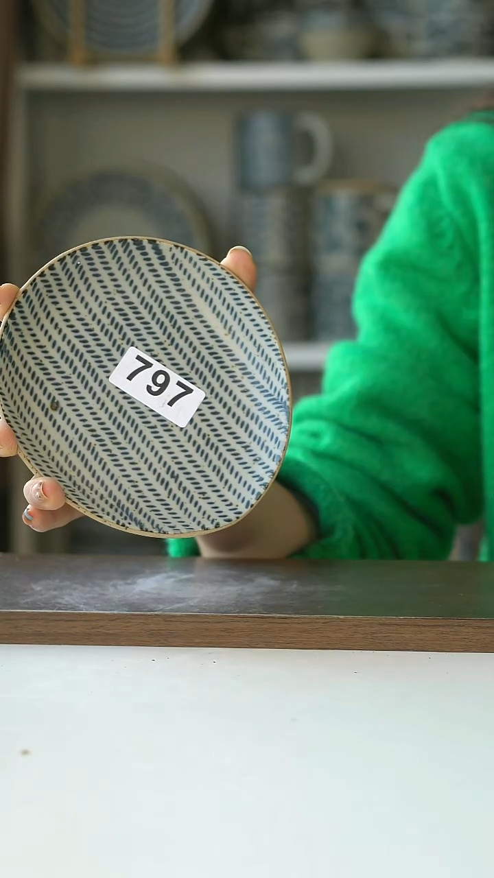 陶瑕797粗陶手绘跳刀年轮鹅蛋甜品盘14cm@7-7@不退换