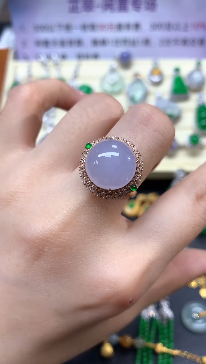 翡翠18K金镶嵌戒指戒指|3500+350