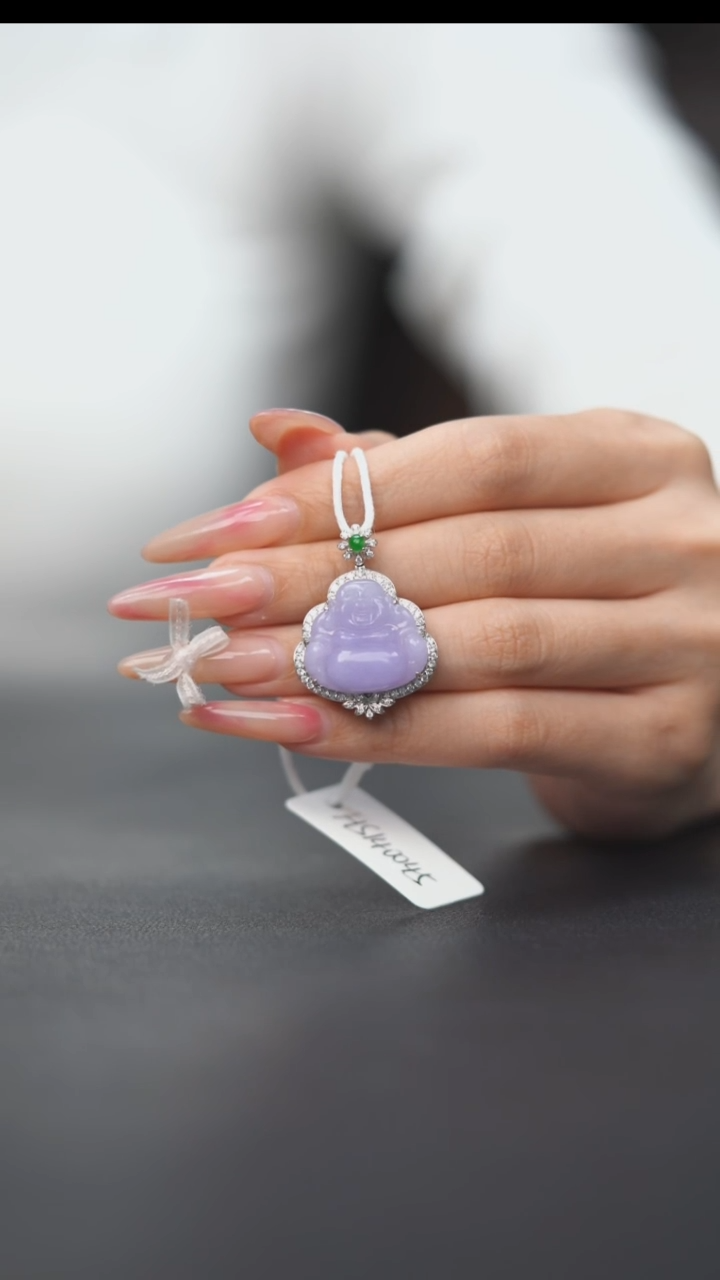 颈饰18K金镶嵌翡翠紫罗兰弥勒挂坠HS140045