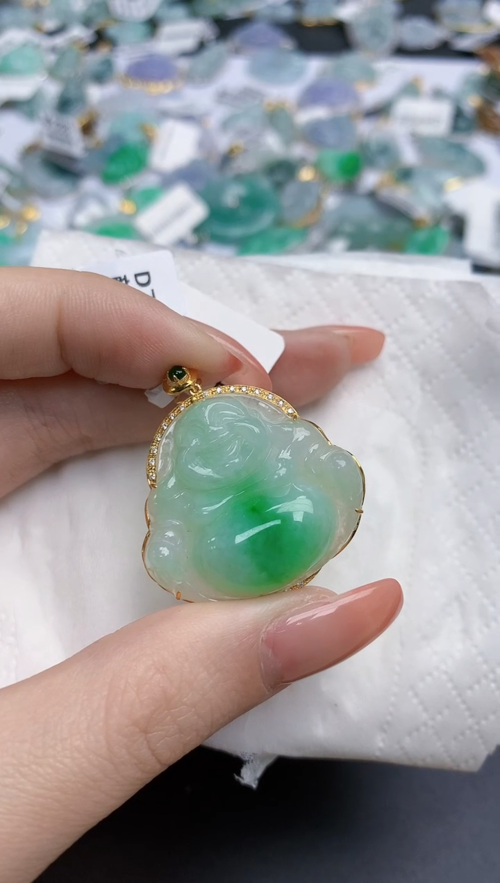 【闪购商品】翡翠颈饰18K金镶嵌天然缅甸翡翠A货