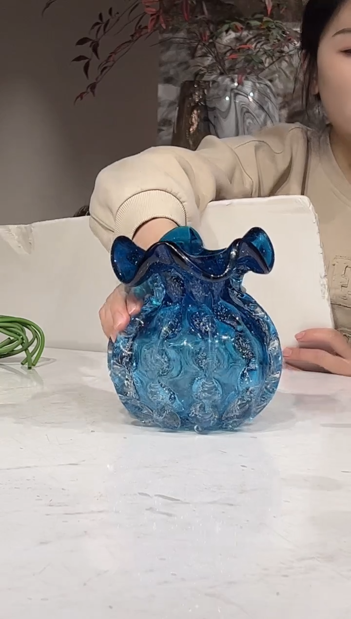 【闪购商品】琉璃蓝色钱袋花瓶