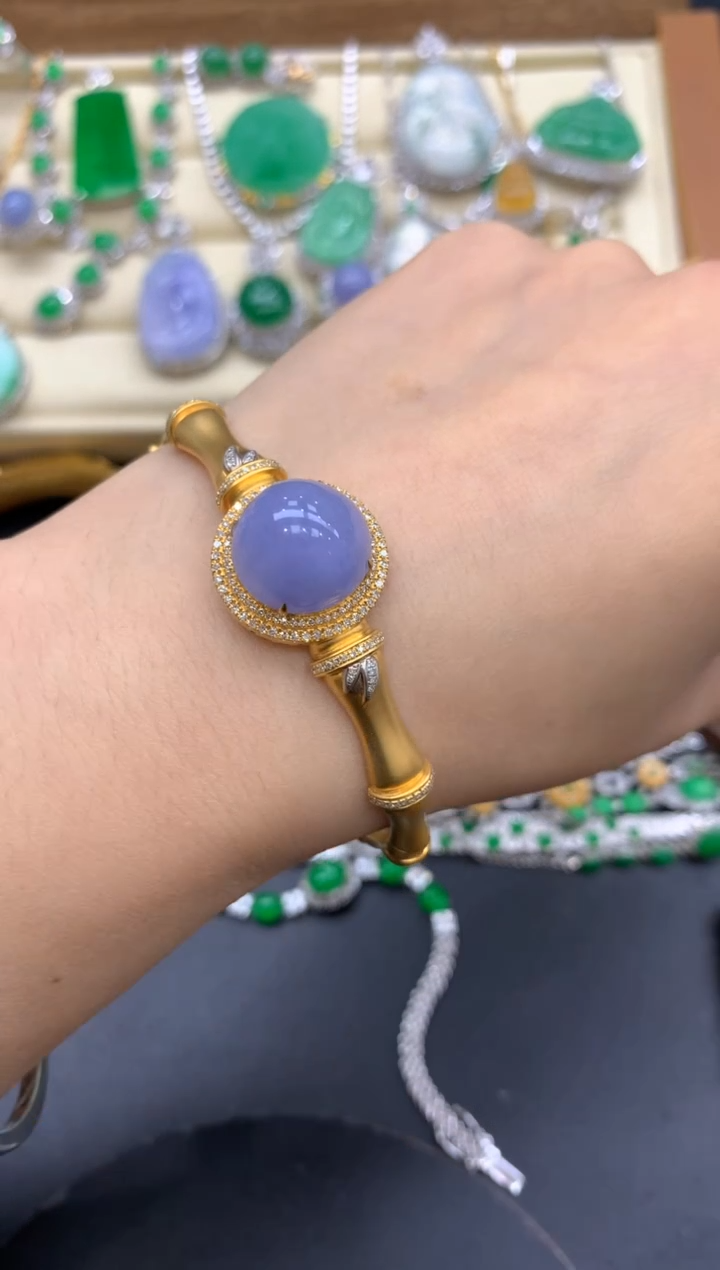 【闪购商品】翡翠手镯（开口镯）18K金镶嵌544-中国好珍宝