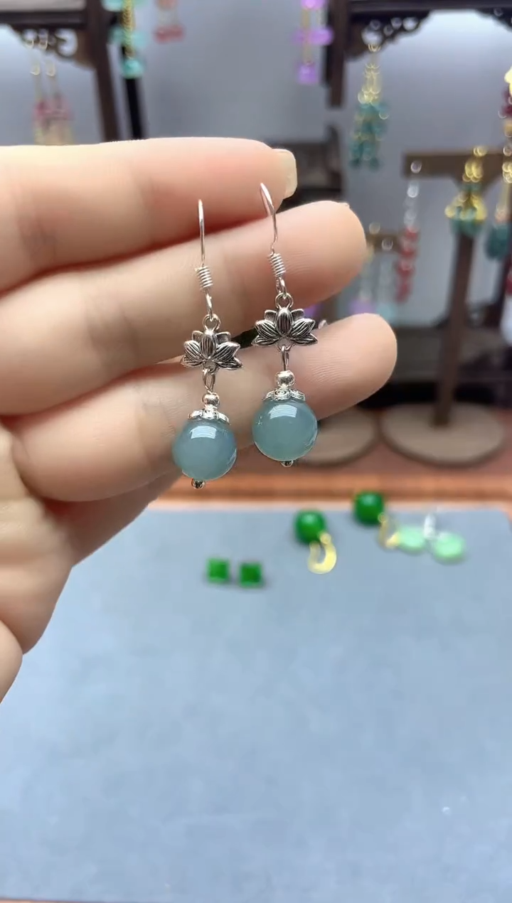 银S925镶嵌翡翠耳饰001000