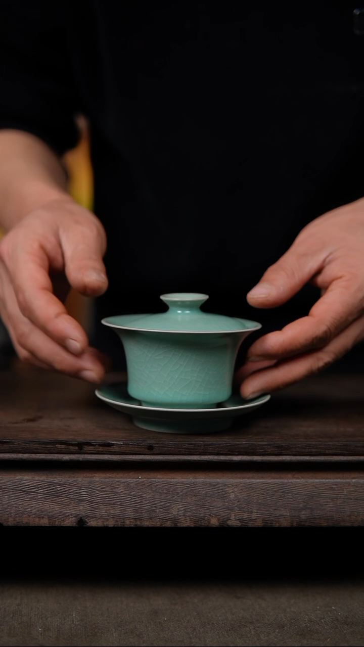 【闪购商品】杯仿古翡翠绿纯手工三才马蹄瑕32